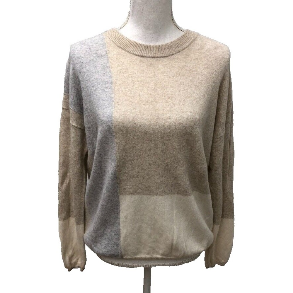 Splendid Cashmere Sweater Jumper Womens Small Beige Colorblock Classic Cozy